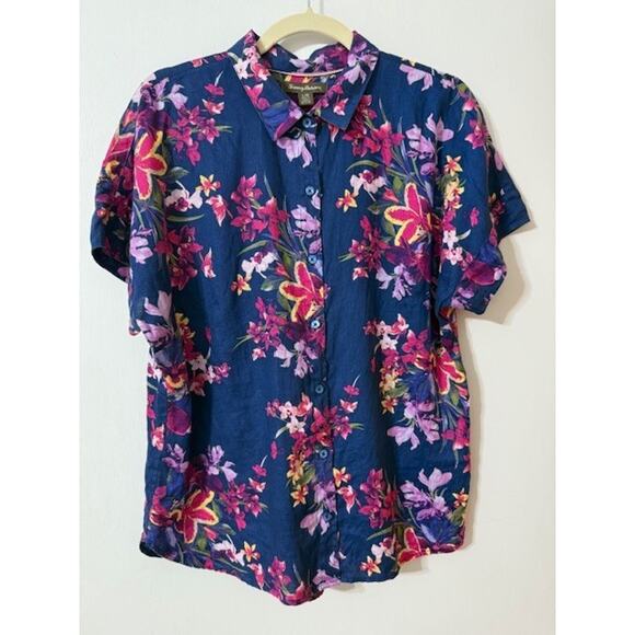 Tommy Bahama Women's 100% Linen Floral Tropical Short Sleeve Top - Size L - Picture 1 of 15